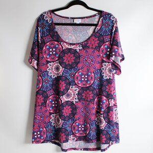 LuLaRoe Irma Tunic Top Pink Purple Blue Medallion Mandala Print - P2P 22"